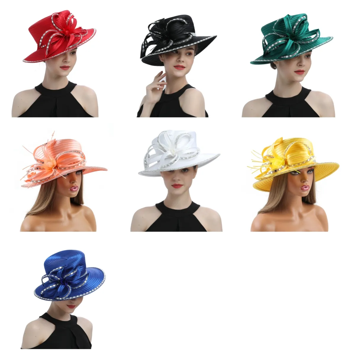 Sombrero de Iglesia de tela satinada más Popular perfecto, sombrero de boda de fotografía único de lujo, sombrero de copa Formal elegante con fascinador de flores para mujer