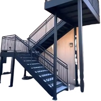 Escalier flottant en acier prégalvanisé et bois avec marches en bois massif, pour usage extérieur, installation facile pour la construction de bâtiments de grande hauteur