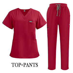 Top vente aubergine violet 4 voies extensible soins infirmiers médicaux gommage ensembles 3 poches hôpital uniforme pour vêtements de travail Spa uniforme - Product Image 3