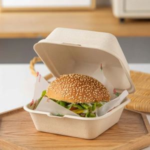 Boîte à hamburger en pulpe de bambou biodégradable, emballage alimentaire à emporter, vaisselle dégradable - Product Image 2