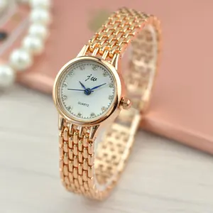 로마 선물 시계 여성용 작은 다이얼 스테인레스 스틸 럭셔리 쿼츠 시계 라인 석 패션 팔찌 시계 reloj