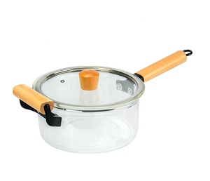 Japanese High Borosilicate Clear Glass <strong>Pot</strong> Eco-Friendly <strong>Small</strong> Wooden Base Easy Clean Cookware Set for Cooking Soup Gruel Stew - Product Image 1
