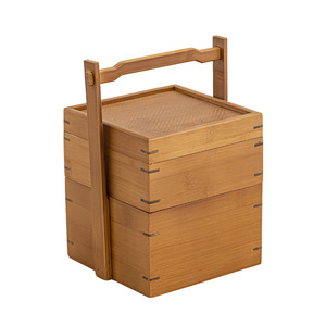 Caja de almacenamiento de alimentos de bambú de doble capa con asa para té, bocadillos y pasteles - Product Image 5