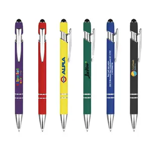 Bolígrafo de tinta de plástico promocional de China al por mayor, bolígrafos de metal a granel de diez colores con logotipo personalizado