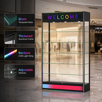 Vitrine LED en verre trempé 8 mm à cadre en aluminium épaissi, bande lumineuse arc-en-ciel, 5 étagères réglables – Meilleures ventes