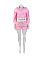 Novedades de verano, Top corto de manga larga para mujer, camisa de vendaje, pantalones cortos, conjunto de dos piezas para mujer