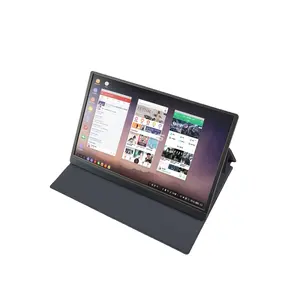 Meegopad display líquido p6, tamanho grande de 15.6 polegadas ips hd, portátil com bainha de couro, alto-falante multifuncional