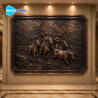 Sculpture murale en bronze personnalisée représentant un cowboy occidental, scène de ranch équestre en cuivre, art mural pour la décoration du hall d'hôtel