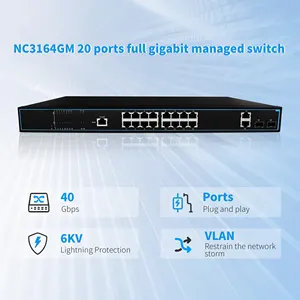 20 Port Managed Ethernet Switch With 4 Gigabit Console Gigabit L2 VLAN Managed Switch QoS LACP VLAN Support