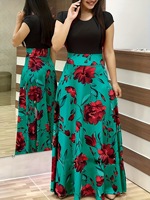 Nouvelle robe maxi d'été pour femmes, imprimé floral, taille haute, lavable, manches courtes et longues, robe pour femmes grande taille