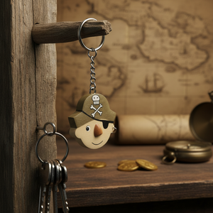 Portachiavi pirata in legno mini con design a teschio e cappello con ossa incrociate per bambini e adulti - Product Image 3