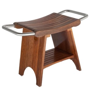 Tabouret de douche en teck Ruoyi 44,5x34,5x20cm avec poignée en acier inoxydable et étagère de rangement - Product Image 5