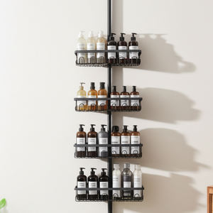 Étagère de salle de bain d'angle en <span class=keywords><strong>acier</strong></span> <span class=keywords><strong>inoxydable</strong></span> à 4 niveaux télescopique sans perçage pour salle de bain, étagère d'angle murale pour <span class=keywords><strong>douche</strong></span>, support de rangement - Product Image 5