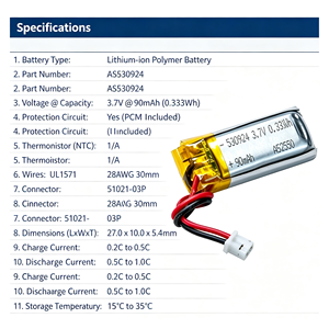 Batería Recargable de Polímero de Litio de 3.7V 90mAh, Celda Estándar en Bolsa con Cable para Laptop - Product Image 4