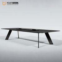 Table de conférence de salle de réunion moderne de luxe avec plateau en bois et pieds en acier inoxydable, table de réunion de bureau pour 10 personnes