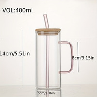 Gobelet créatif de style américain en verre coloré avec paille, poignée en bois, couvercle en bambou, anti-fuite, réutilisable, cadeau d'affaires, pour boissons glacées