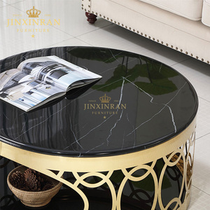 Bàn Cà Phê Rỗng Bằng Đá Cẩm Thạch Đen Đơn Giản Hiện Đại Đồ Nội Thất Sang Trọng Nhà Khung Vàng Bằng Thép Không Gỉ Bàn Bên - Product Image 3