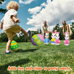 ชุดโบว์ลิ่งกระต่ายอีสเตอร์ เกมโบว์ลิ่งไข่กระต่ายหลากสีพร้อมพิน 6 อัน ลูกบอล 2 ลูก ของชำร่วยงานปาร์ตี้วันหยุดสำหรับเด็กวัยหัดเดิน - Product Image 5