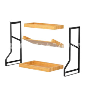 Simple multi-tiered <b>desktop</b> <b>shelf</b> for kitchen spice organization, combining iron and wood, and a bathroom toiletries storage - Product Image 1