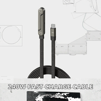 Câble de charge rapide 240W en nylon tressé avec support de téléphone, coudé à 90°, rotation 360° multi-angles, Type-C