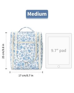 Blue Flower Hanging Toiletry Bag Water-Resistant Makeup Bag with 360° Spinning Metal Hook Large Travel Cosmetic Organizer - Product Image 5