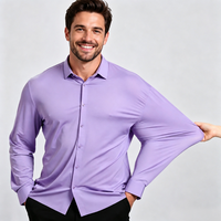Chemise Homme Tricotée Grande Taille à Haute Élasticité, Anti-Plis, Finition Brillante, Style Urbain Décontracté, Confortable, Design Personnalisé