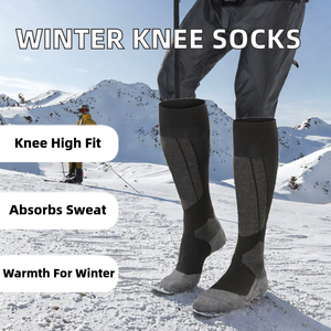 Chaussettes de ski unisexes pour adultes, de haute qualité, épaisses, tricotées, absorbant l'humidité, hauteur genou, pour l'extérieur, vente en gros avec logo sur le bord - Product Image 2