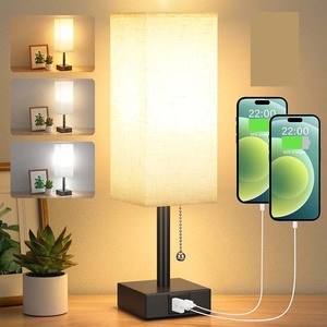 <span class=keywords><strong>Lampada</strong></span> da Comodino OSEN con Porta <span class=keywords><strong>USB</strong></span> per <span class=keywords><strong>Ricarica</strong></span> Rapida, Moderna e Utile, con 2 Prese AC e Paralume in Tessuto Quadrato - Product Image 1