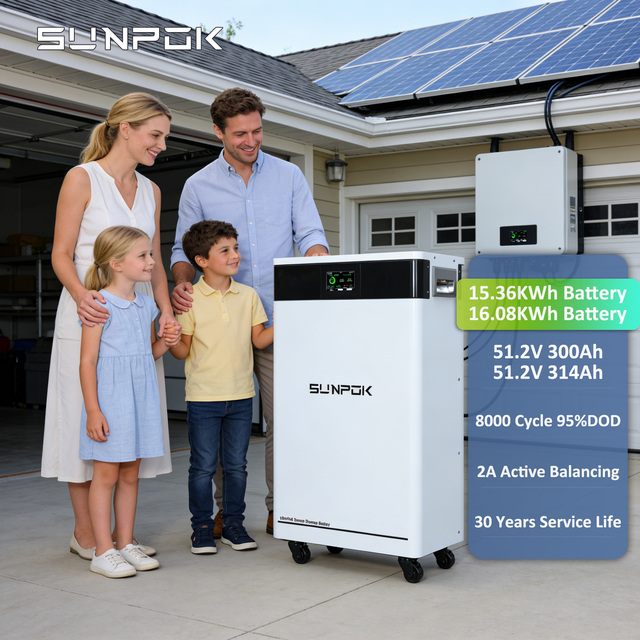 SUNPOK Lifepo4 Solar Battery 51.2V 314AH 300AH 16KWH 15KWH Lithium Ion Floor Stand Power Energy Storage Systems for Home
