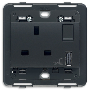 Vimar <b>Socket</b> 2P+T 13A BS <b>With</b> <b>USB</b> A Port 12W Charging Black - Product Image 1