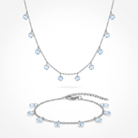 QIAOREN 11935 Parure de bijoux étanche en zircone bleue, collier et bracelet en acier inoxydable doré, cadeau pour femme US