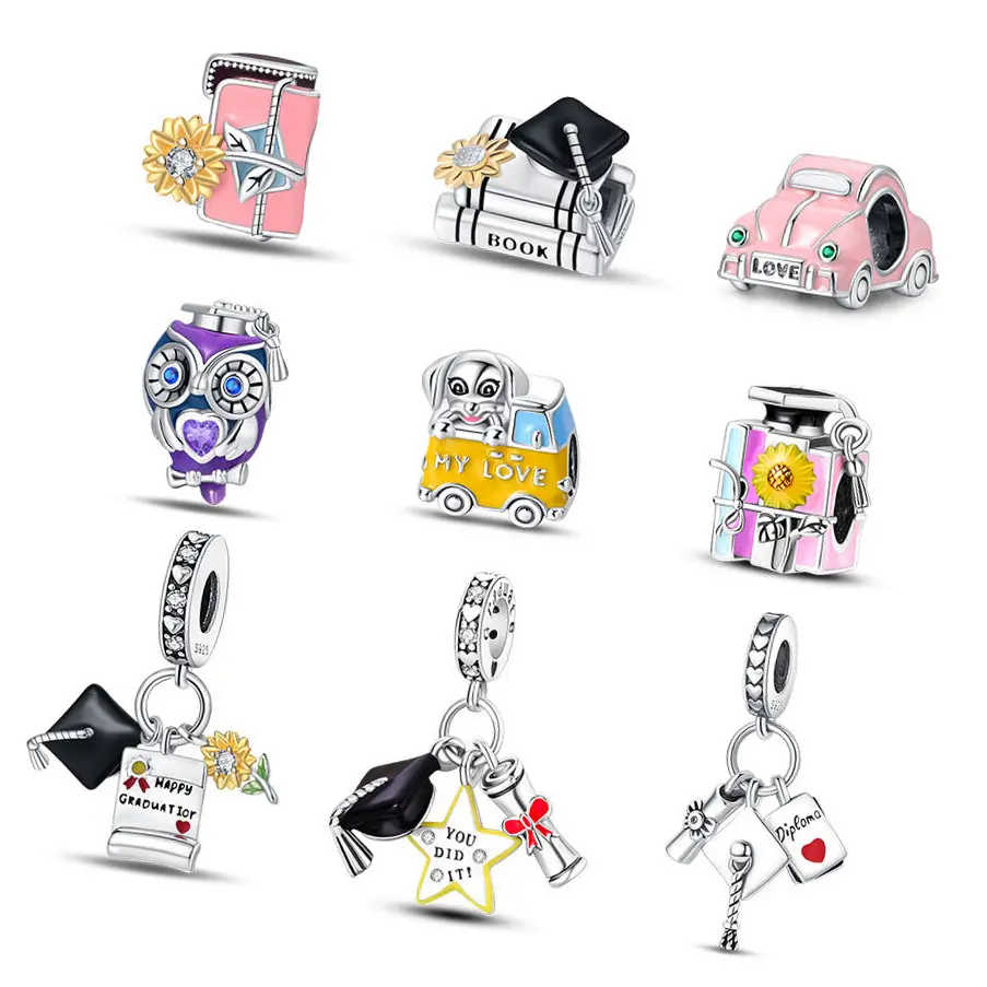 925 Silberne Graduierungs-Saison Serie farbige Eule Bachelor-Hut Charms Schmuck-Diy-Zubehör Designer-Charms für Armband