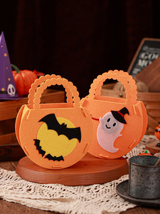 Cesto in feltro per caramelle di Halloween, borsa tote a forma di gatto e pipistrello per il Festival dei Fantasmi, borsa decorativa colorata a forma di zucca per dolcetti - Product Image 4