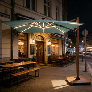 Parasol cantilever élégant et moderne pour piscine, tout en aluminium, imperméable, pliable, avec base rotative, éclairage LED solaire, pour usage hôtelier - Product Image 2