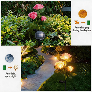 Solar Rose Flower <strong>Light</strong> IP65 Waterproof Rechargeable AA Battery <strong>Dusk</strong> <strong>to</strong> <strong>Dawn</strong> Auto On/Off Outdoor Garden Decorative Pathway Lamp - Product Image 2