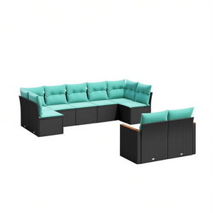 Ensemble de canapés de patio en polyrotin noir avec coussins, mobilier de jardin extérieur, design contemporain, imperméable - Product Image 1