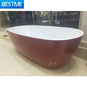 China BESTME Best Design Matt red and black Hotel project use acrylic bathtub for Adults freestanding soaking artistic bath tub