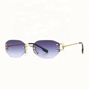 Lunettes de soleil tendance avec logo personnalisé, nouvelle collection, en alliage, dégradé, UV400, petite monture, sans monture, pour femmes - Product Image 1