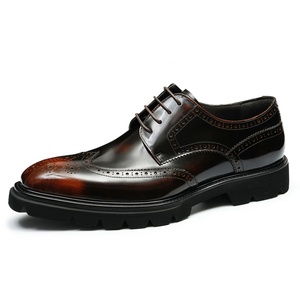 Genuine Leather Lace-up Brogue <b>Shoes</b> <b>Men</b> Cowhide Lining British Carved Business Casual Thick-Soled Rubber Midsole - Product Image 2