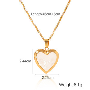 Ganku 18K oro cadena de eslabones de acero inoxidable estilo francés de moda Concha blanca en forma de corazón CAJA DE FOTOS colgante collar <span class=keywords><strong>para</strong></span> regalo - Product Image 6