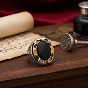 Oval Onyx Stone Tugra Design Ottoman <b>Men's</b> <b>Ring</b> Turkish Handmade Wholesale Authentic <b>Silver</b> <b>Men</b> <b>Ring</b> - Product Image 3