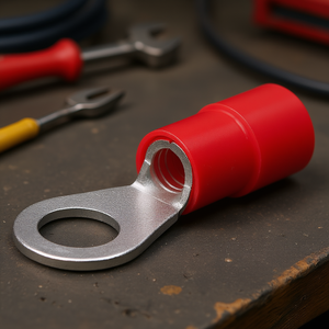 Terminal de ojo aislado de 6.3mm rojo para conexión de cables - Product Image 3