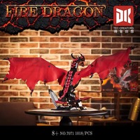 DK7071 Modelo de Dragón de Fuego Fantástico, 1019 Piezas, Bestia Alada con Articulaciones Móviles, Diorama de Escritorio, Juego de Bloques de Construcción para Armar