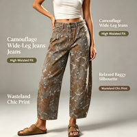 Jean imprimé floral pour femme, taille mi-haute, coupe ample, jambe large, style décontracté pour brunch