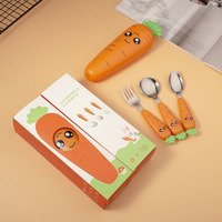 Ensemble de couverts pour enfants, design manche radis, acier inoxydable 304, 3 pièces avec boîte cadeau