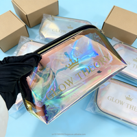 Sacs holographiques en PVC personnalisés pour l'affichage de bijoux et l'emballage de cosmétiques, pochette cadeau pour salon de beauté, rangement de voyage