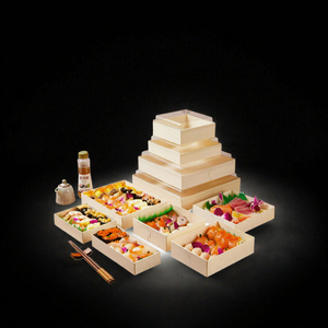 Boîte à bento carrée en bois personnalisée, écologique, pour la restauration, les plats à emporter, les contenants alimentaires jetables, les sandwichs, les sushis, les salades - Product Image 3