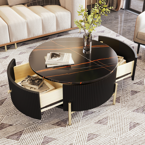 Modern Marble <b>Round</b> Coffee <b>Table</b> with 2 Large Drawers Storage Portable Accent <b>Table</b> for Living Room (31.5'') - Product Image 6