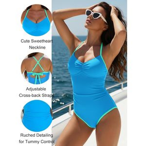 Traje de Baño Entero para Mujer con Cuello Halter, Control de Abdomen, Ajuste Delgado, con Ribete en Contraste, Spandex y Poliéster 2026 - Product Image 4