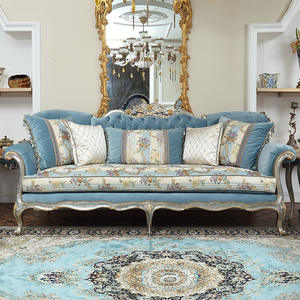 أريكة فاخرة لغرفة المعيشة من 3 مقاعد بتصميم ملكي من المخمل الأزرق - Product Image 3